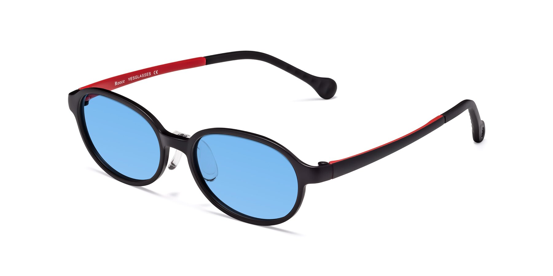 Angle of Reece in Black-Red with Medium Blue Tinted Lenses
