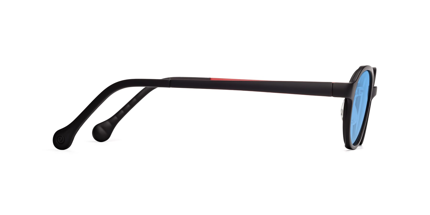 Side of Reece in Black-Red with Medium Blue Tinted Lenses