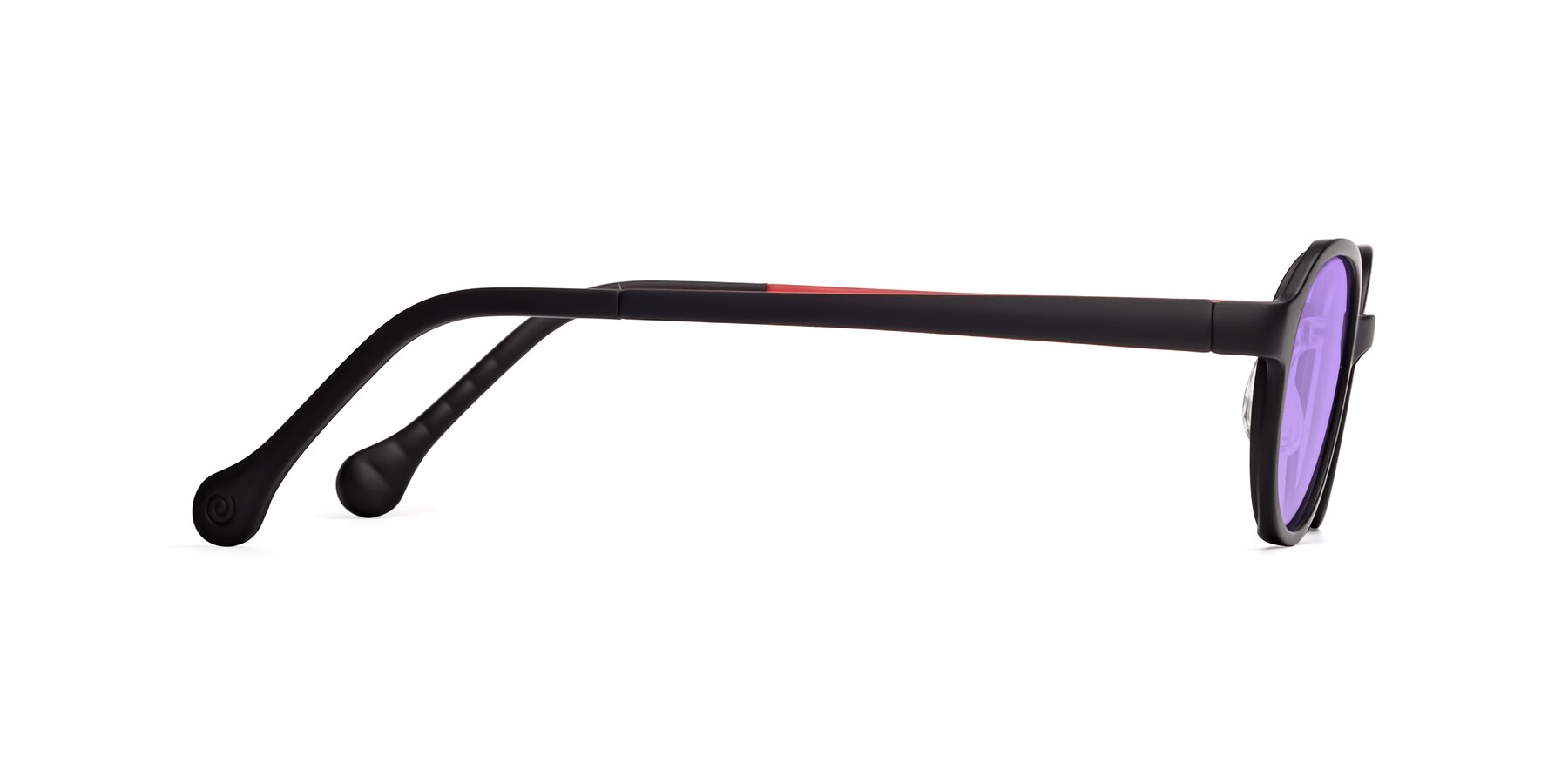 Side of Reece in Black-Red with Medium Purple Tinted Lenses