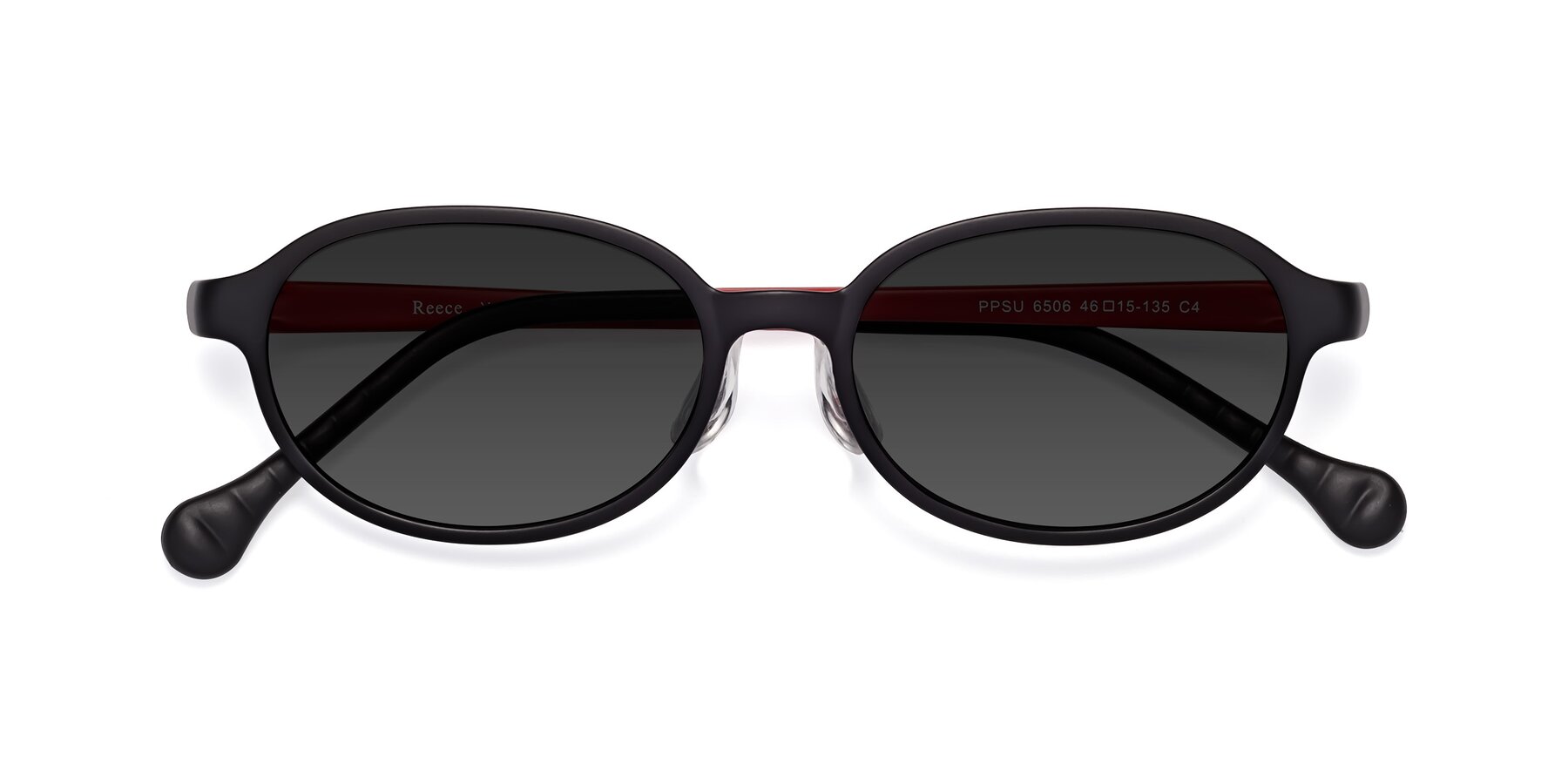 Folded Front of Reece in Black-Red with Gray Tinted Lenses
