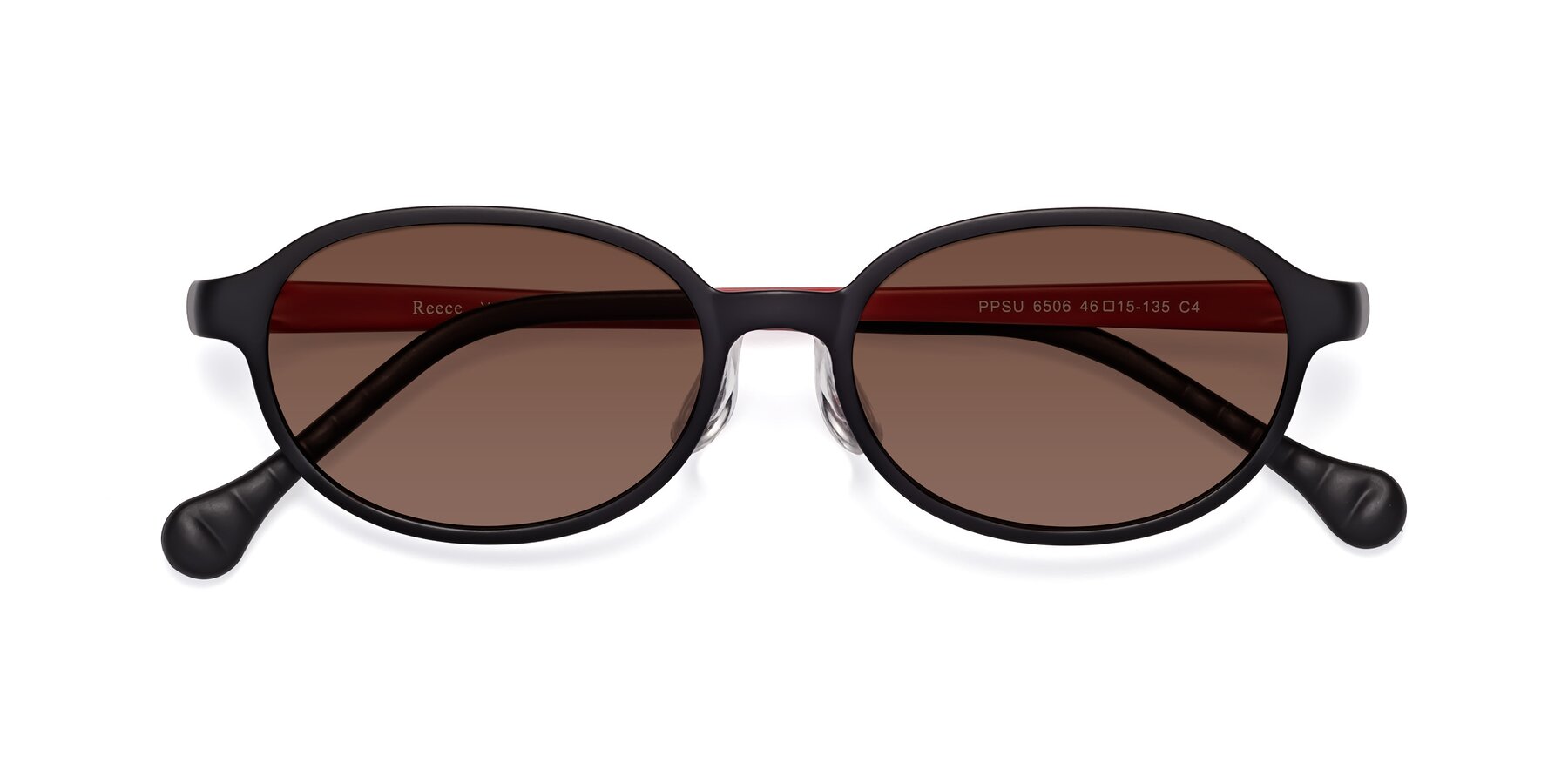 Folded Front of Reece in Black-Red with Brown Tinted Lenses