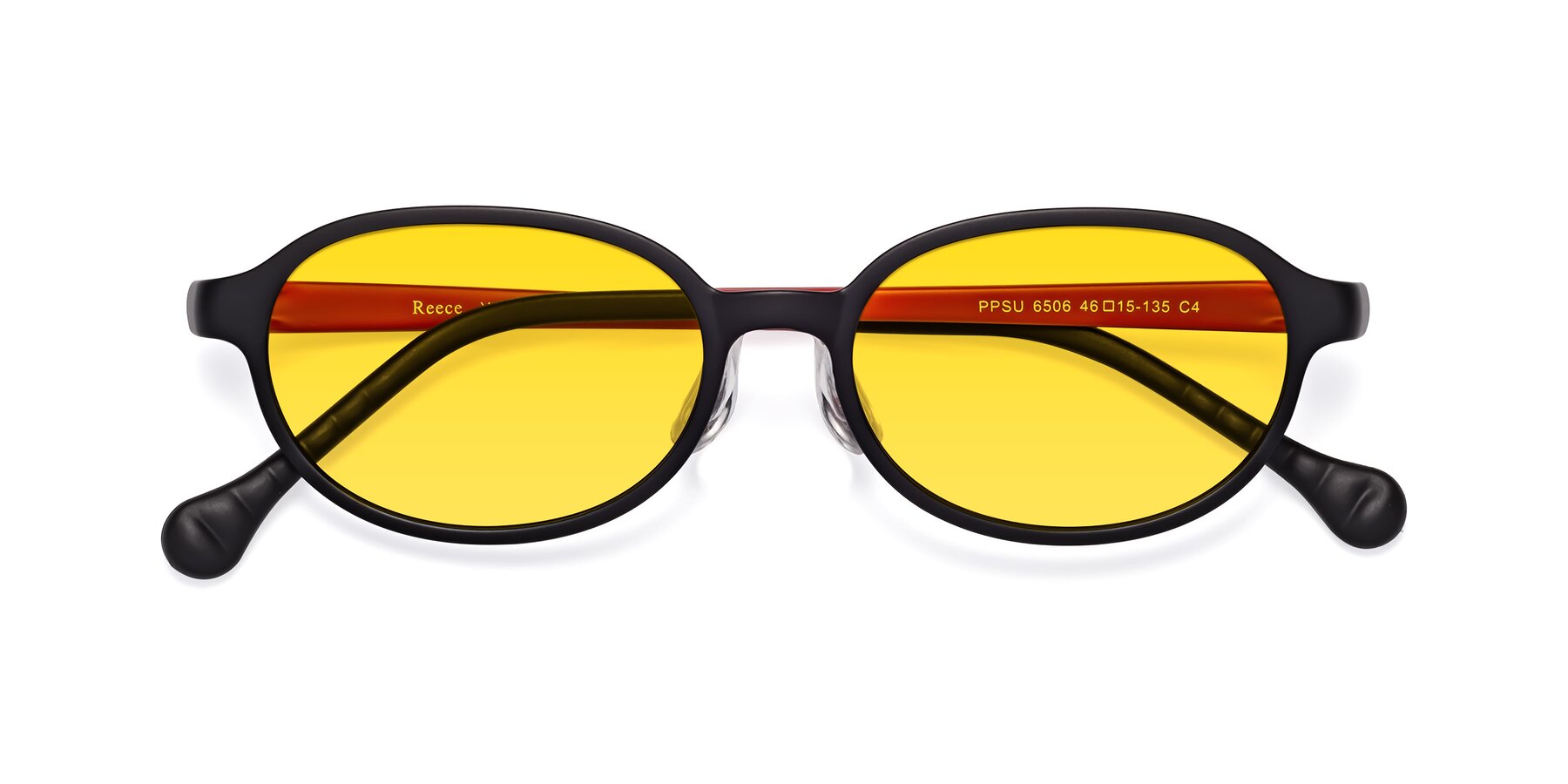 Folded Front of Reece in Black-Red with Yellow Tinted Lenses