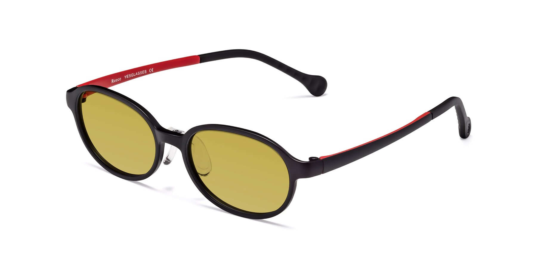 Angle of Reece in Black-Red with Champagne Tinted Lenses