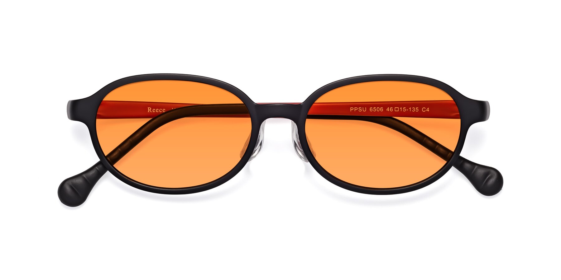 Folded Front of Reece in Black-Red with Orange Tinted Lenses