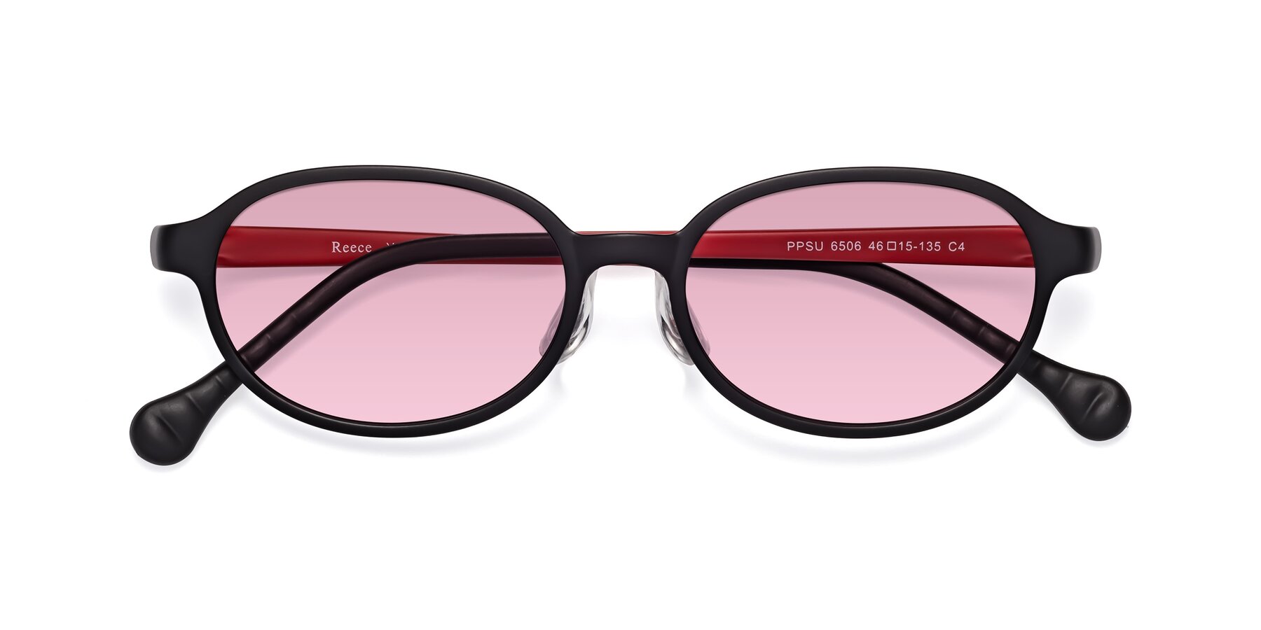 Folded Front of Reece in Black-Red with Light Wine Tinted Lenses