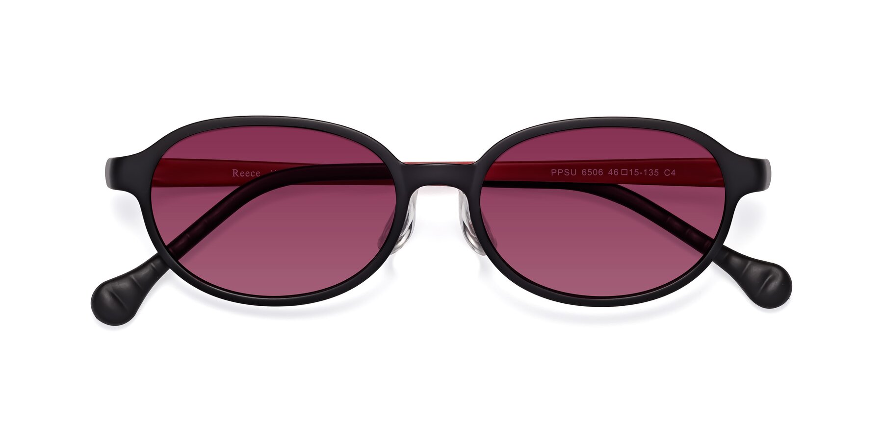 Folded Front of Reece in Black-Red with Wine Tinted Lenses