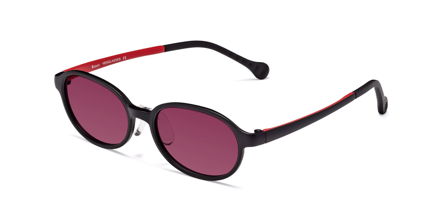 Angle of Reece in Black-Red with Wine Tinted Lenses