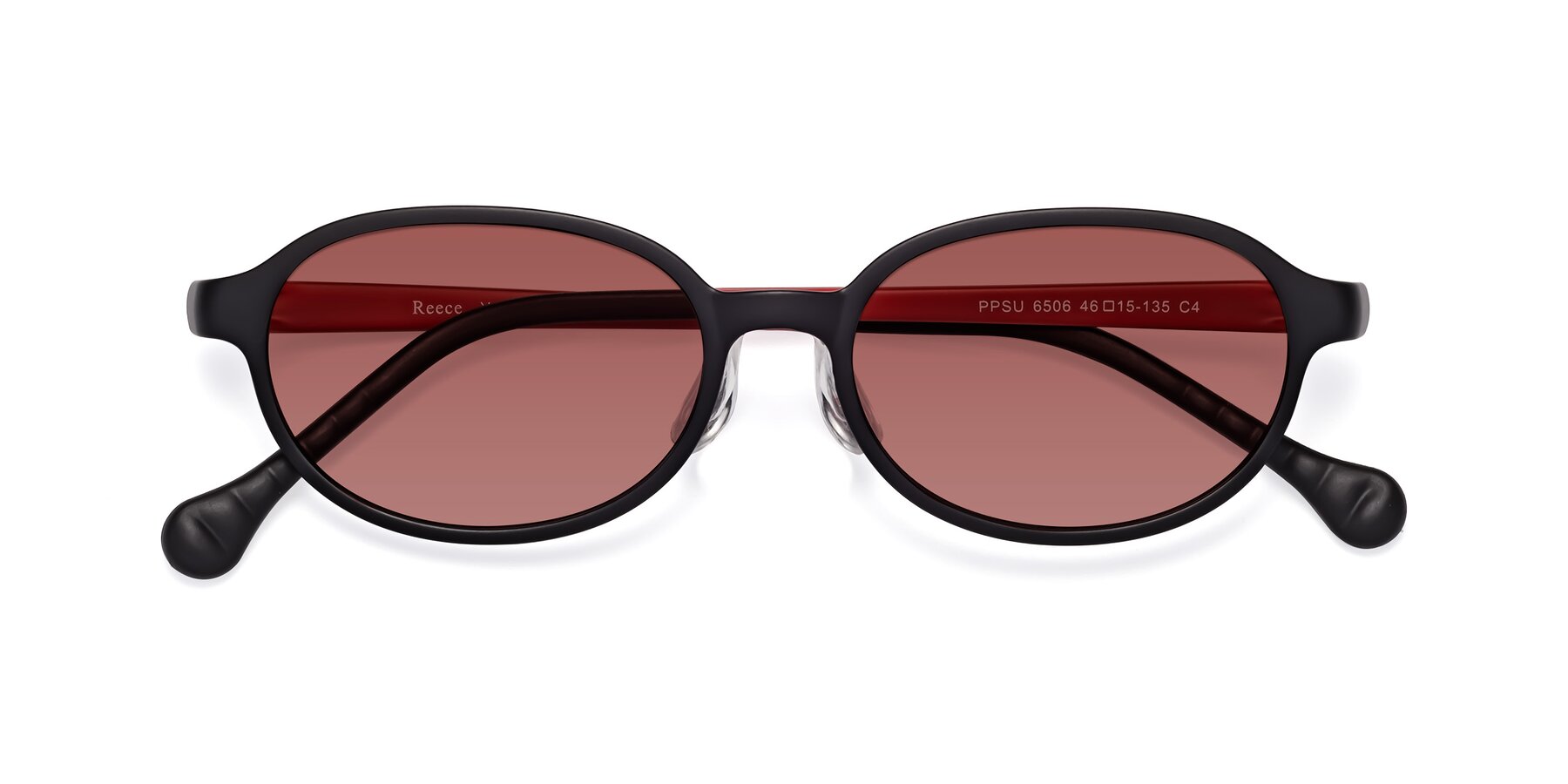 Folded Front of Reece in Black-Red with Garnet Tinted Lenses