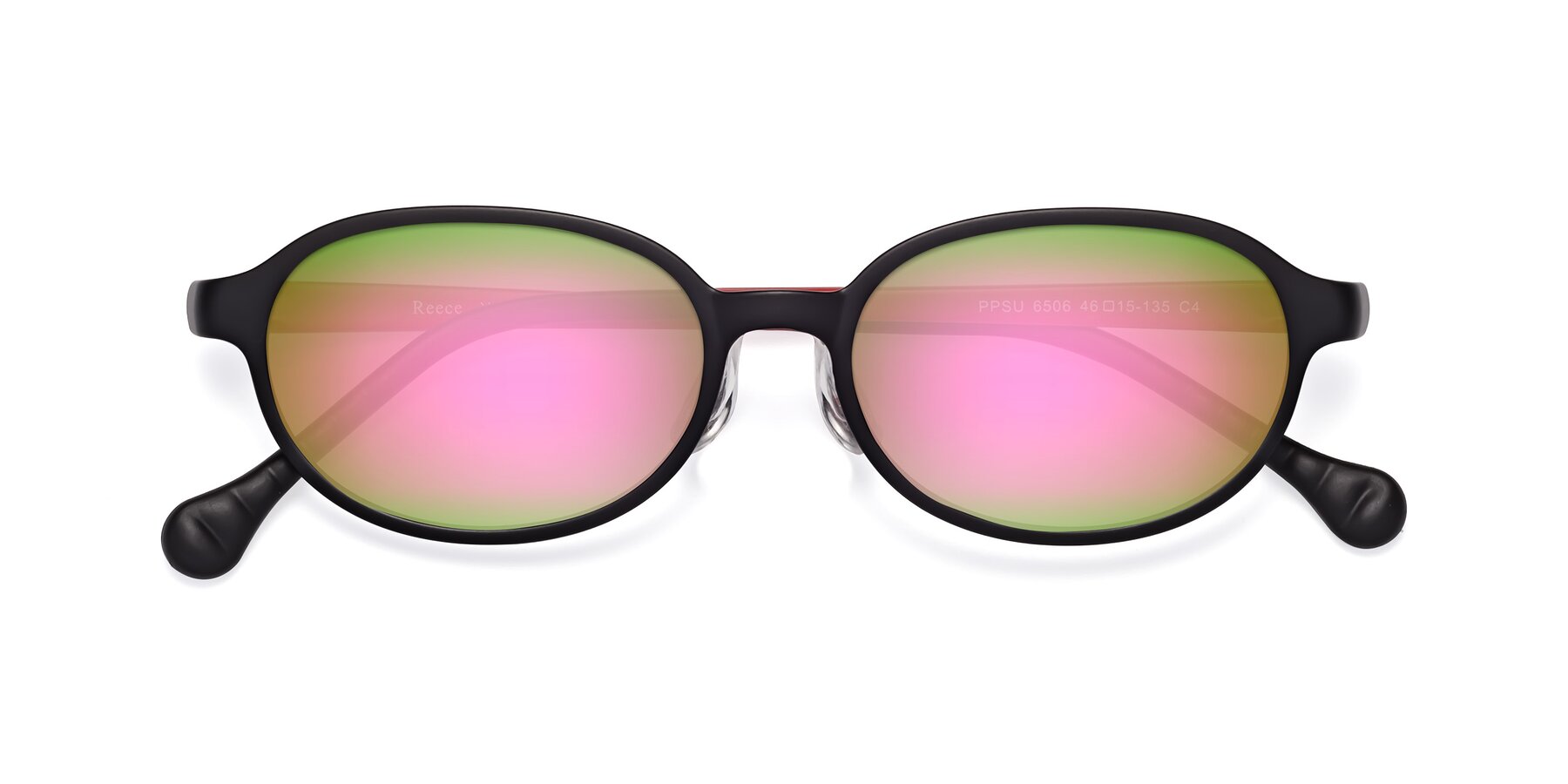 Folded Front of Reece in Black-Red with Pink Mirrored Lenses