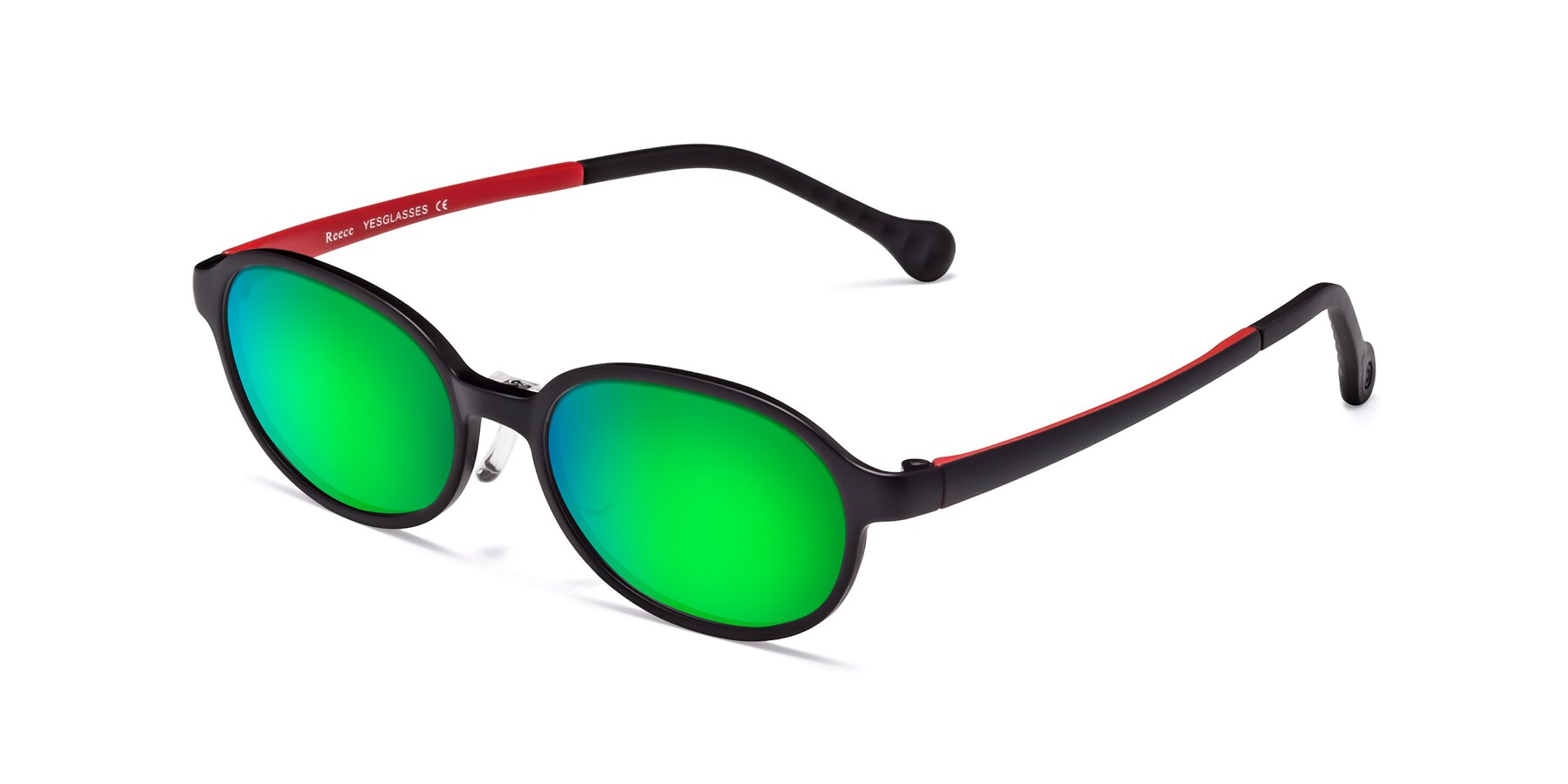 Angle of Reece in Black-Red with Green Mirrored Lenses