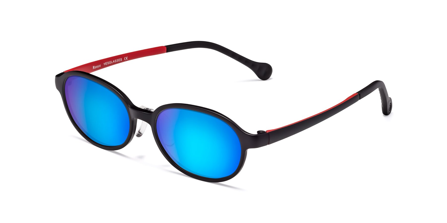 Angle of Reece in Black-Red with Blue Mirrored Lenses