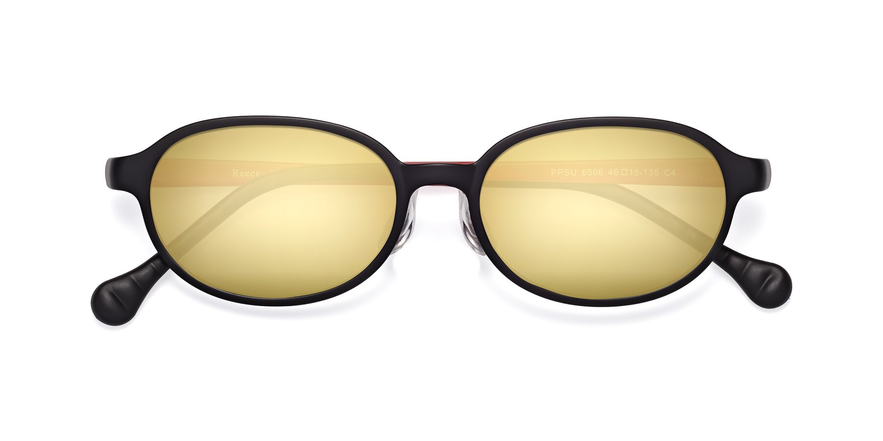 Folded Front of Reece in Black-Red with Gold Mirrored Lenses