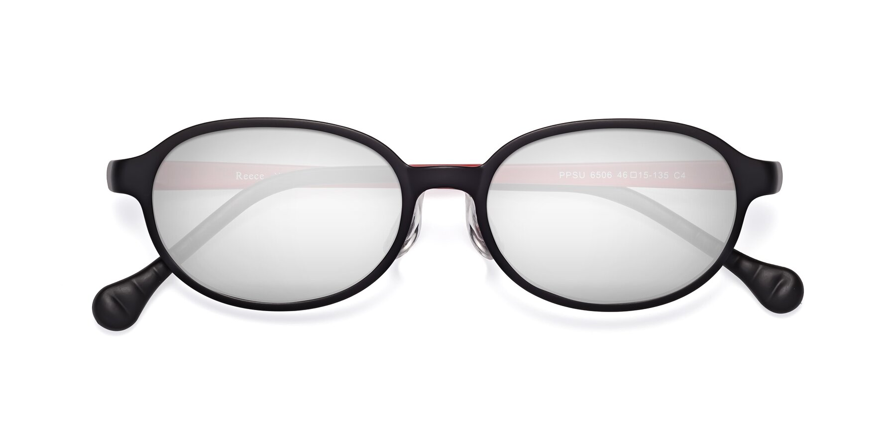 Folded Front of Reece in Black-Red with Silver Mirrored Lenses