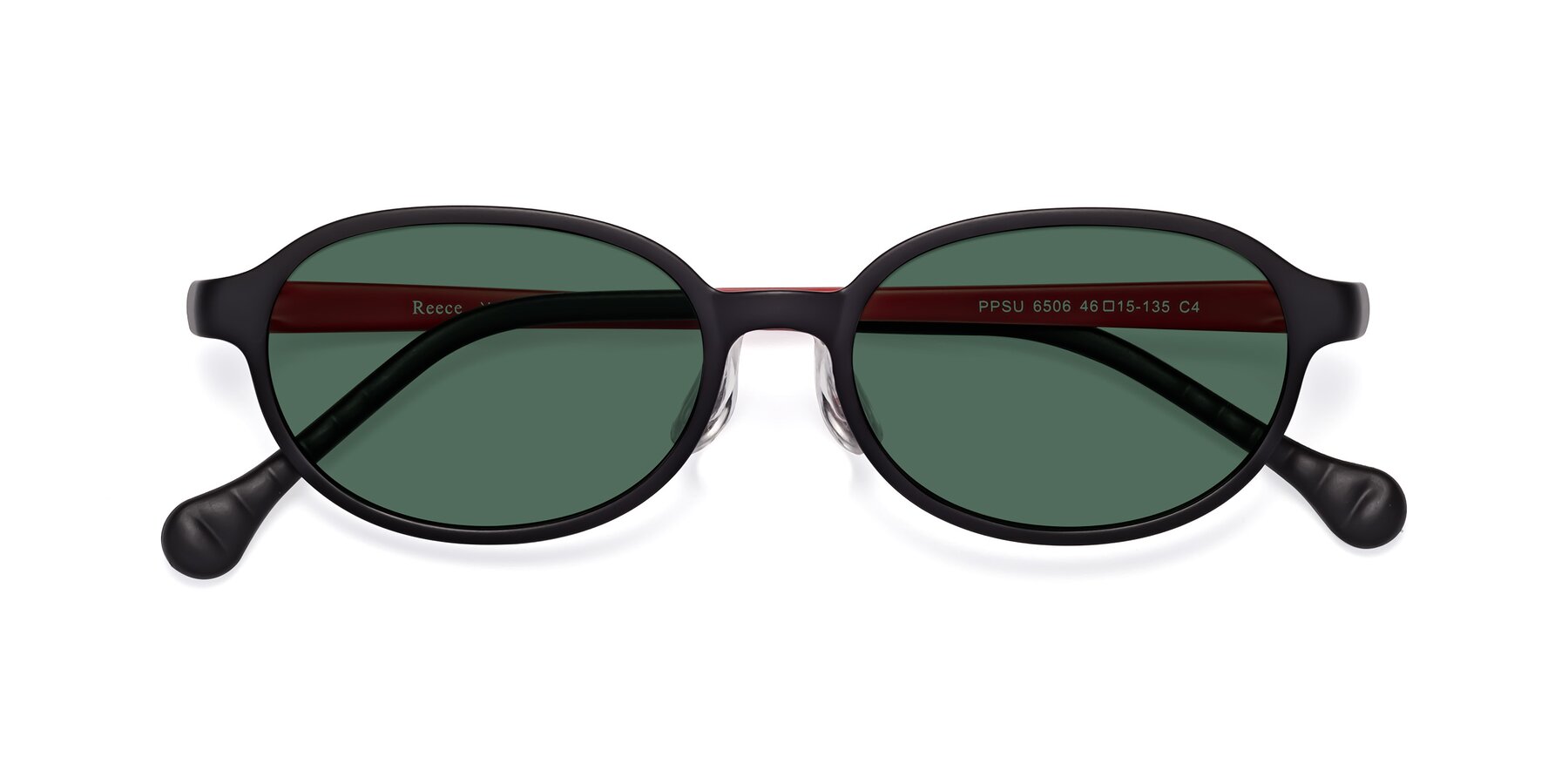 Folded Front of Reece in Black-Red with Green Polarized Lenses