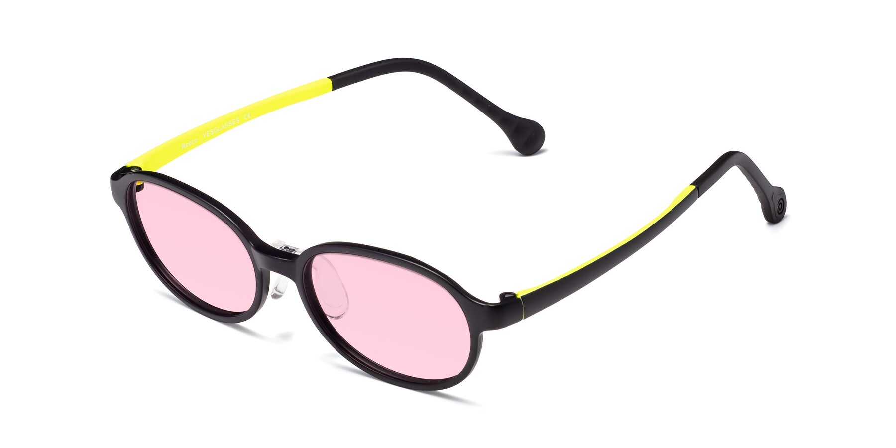 Angle of Reece in Black-New Leaf with Light Pink Tinted Lenses