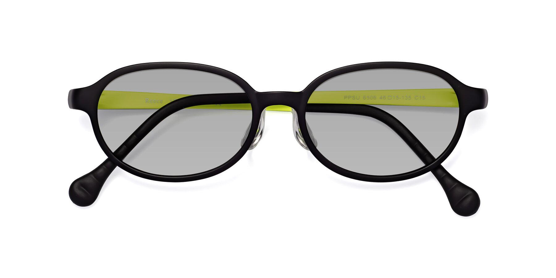 Folded Front of Reece in Black-New Leaf with Light Gray Tinted Lenses