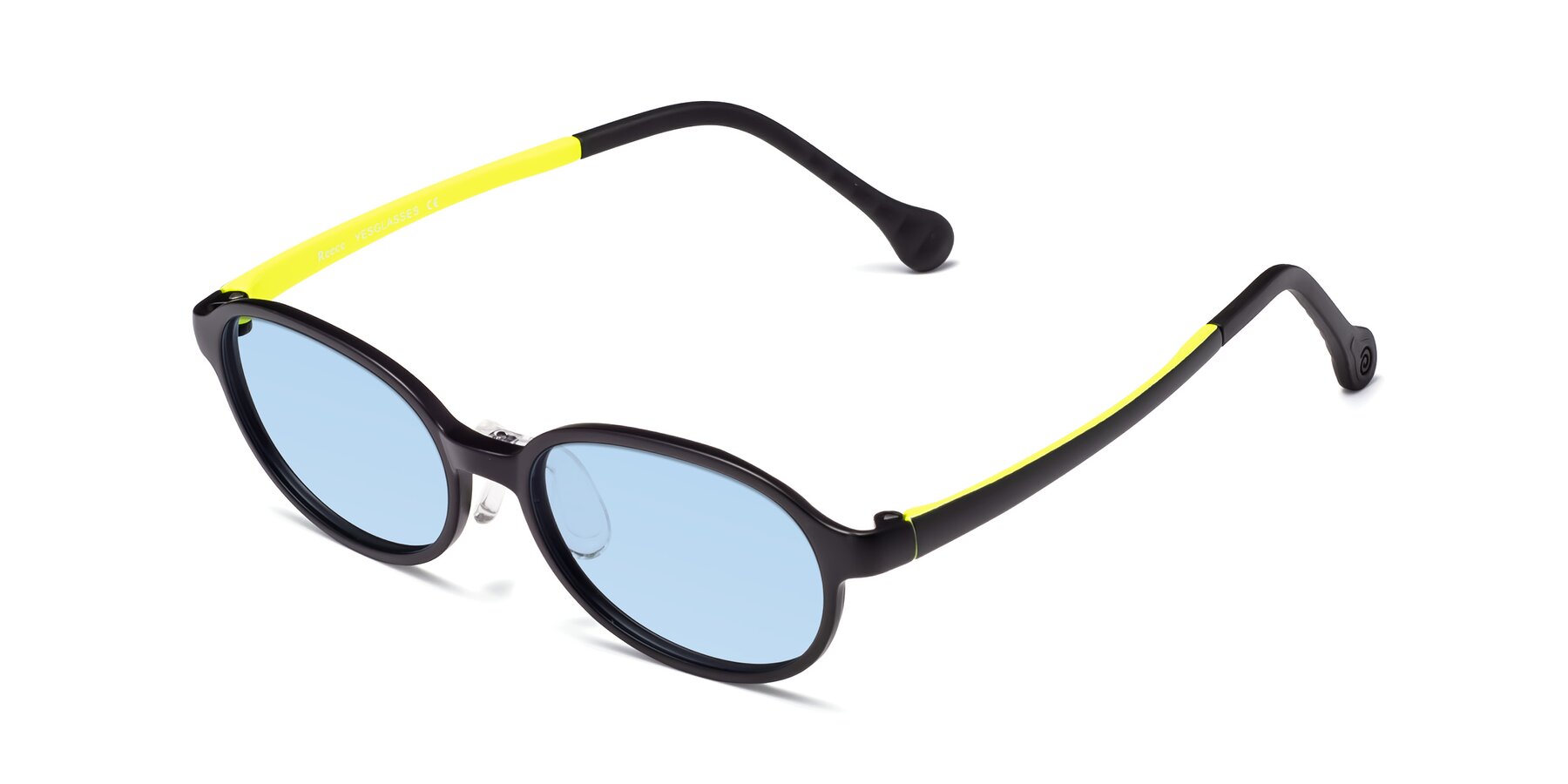 Angle of Reece in Black-New Leaf with Light Blue Tinted Lenses