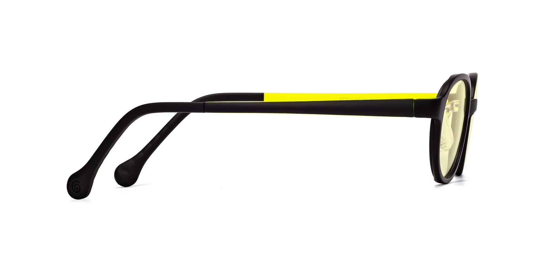 Side of Reece in Black-New Leaf with Light Yellow Tinted Lenses