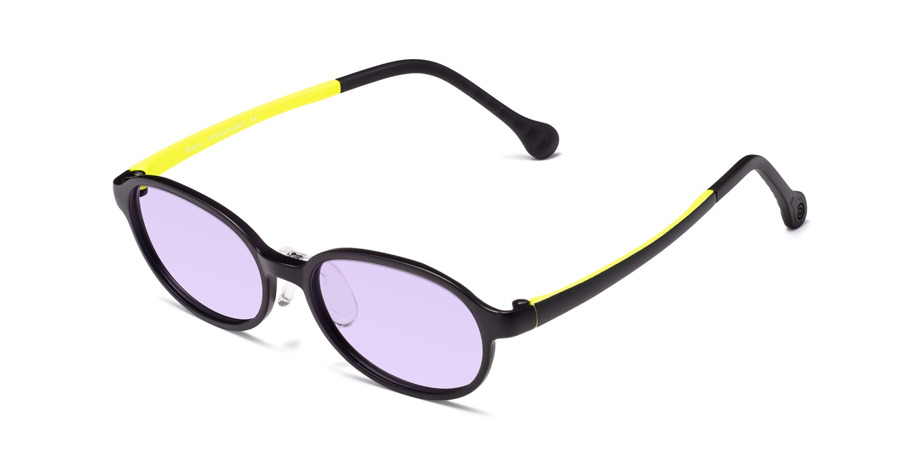 Angle of Reece in Black-New Leaf with Light Purple Tinted Lenses