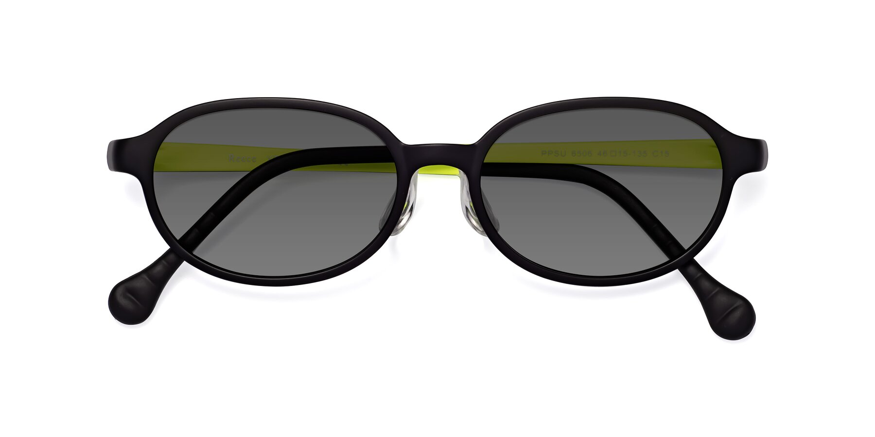 Folded Front of Reece in Black-New Leaf with Medium Gray Tinted Lenses