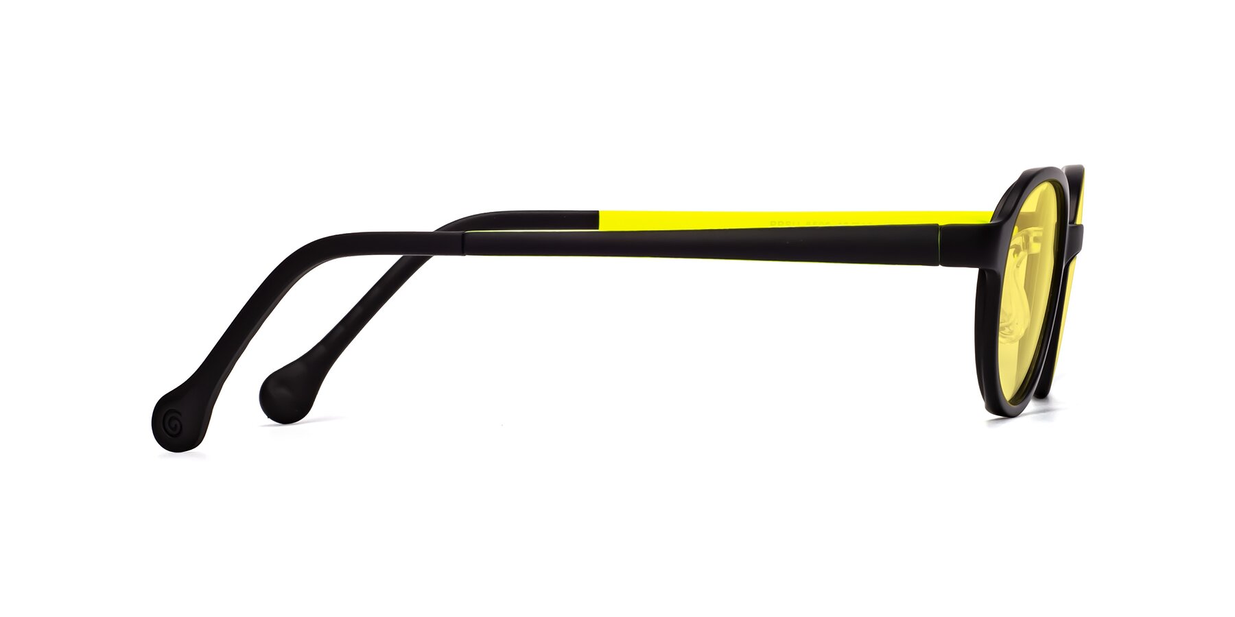 Side of Reece in Black-New Leaf with Medium Yellow Tinted Lenses