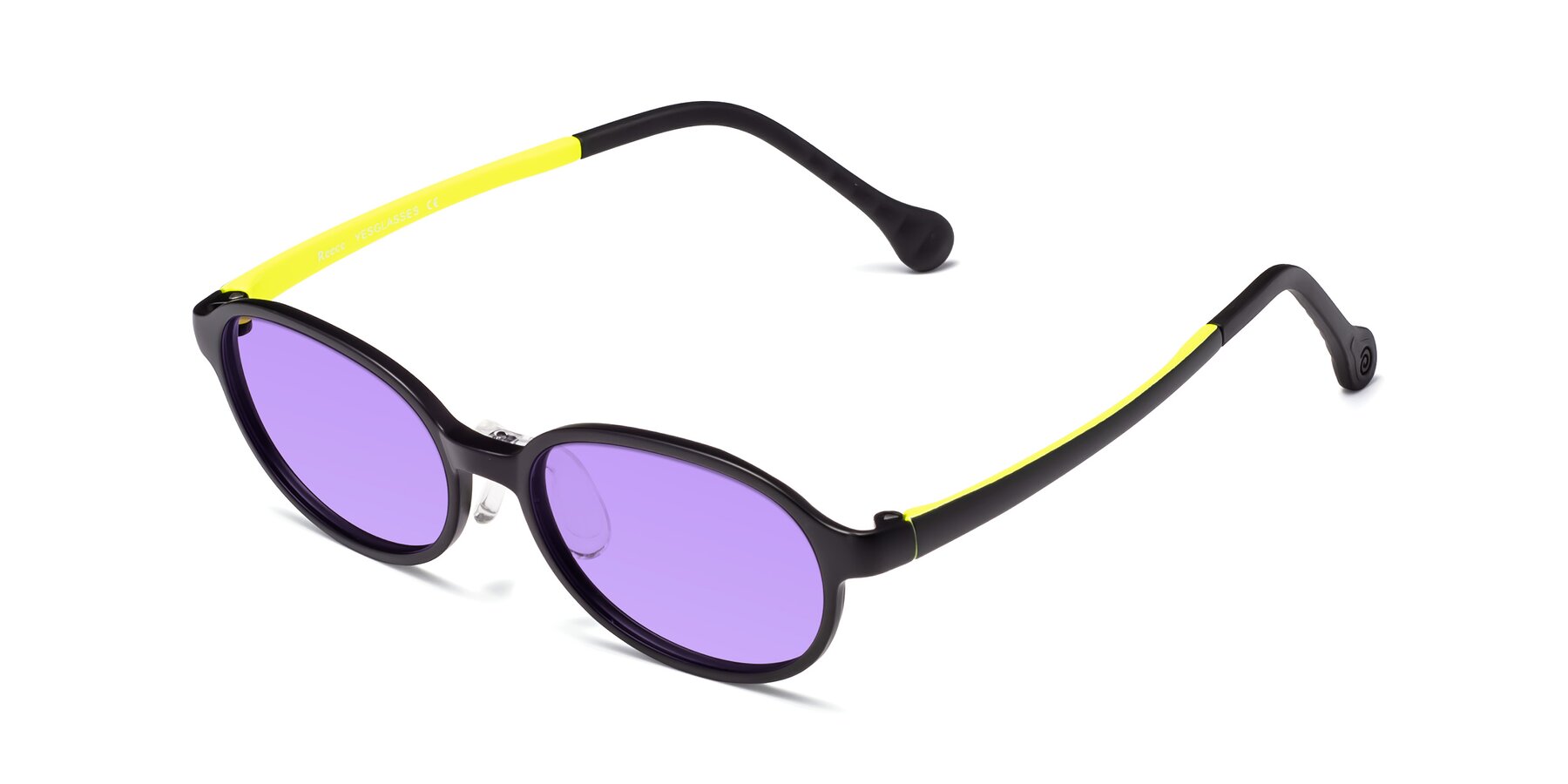 Angle of Reece in Black-New Leaf with Medium Purple Tinted Lenses