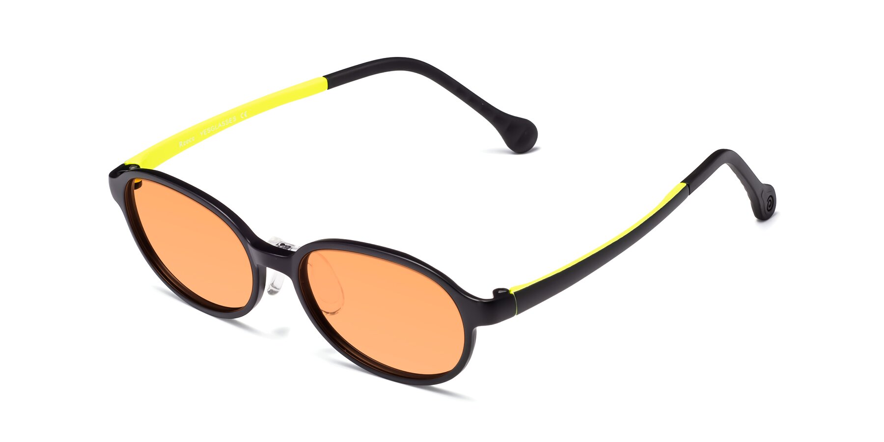 Angle of Reece in Black-New Leaf with Medium Orange Tinted Lenses