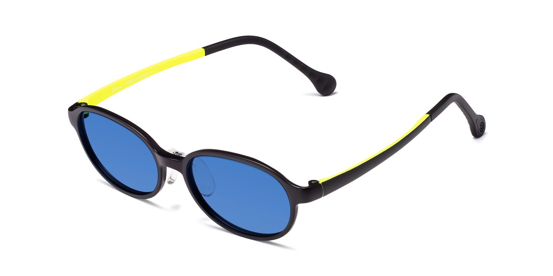 Angle of Reece in Black-New Leaf with Blue Tinted Lenses