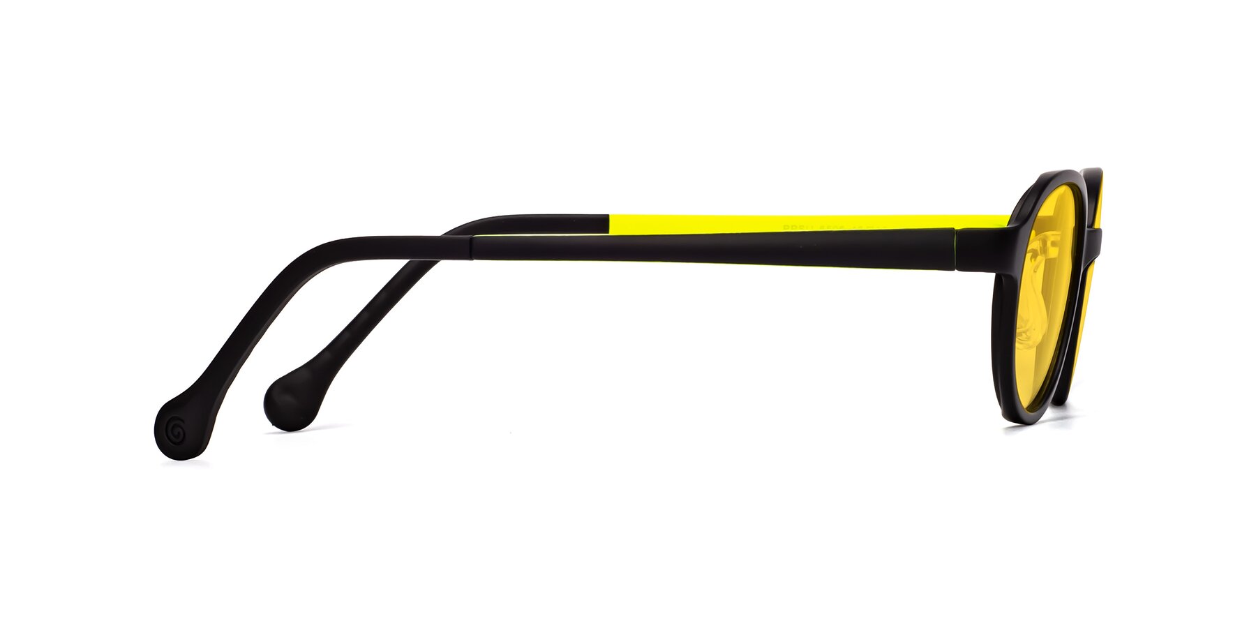 Side of Reece in Black-New Leaf with Yellow Tinted Lenses