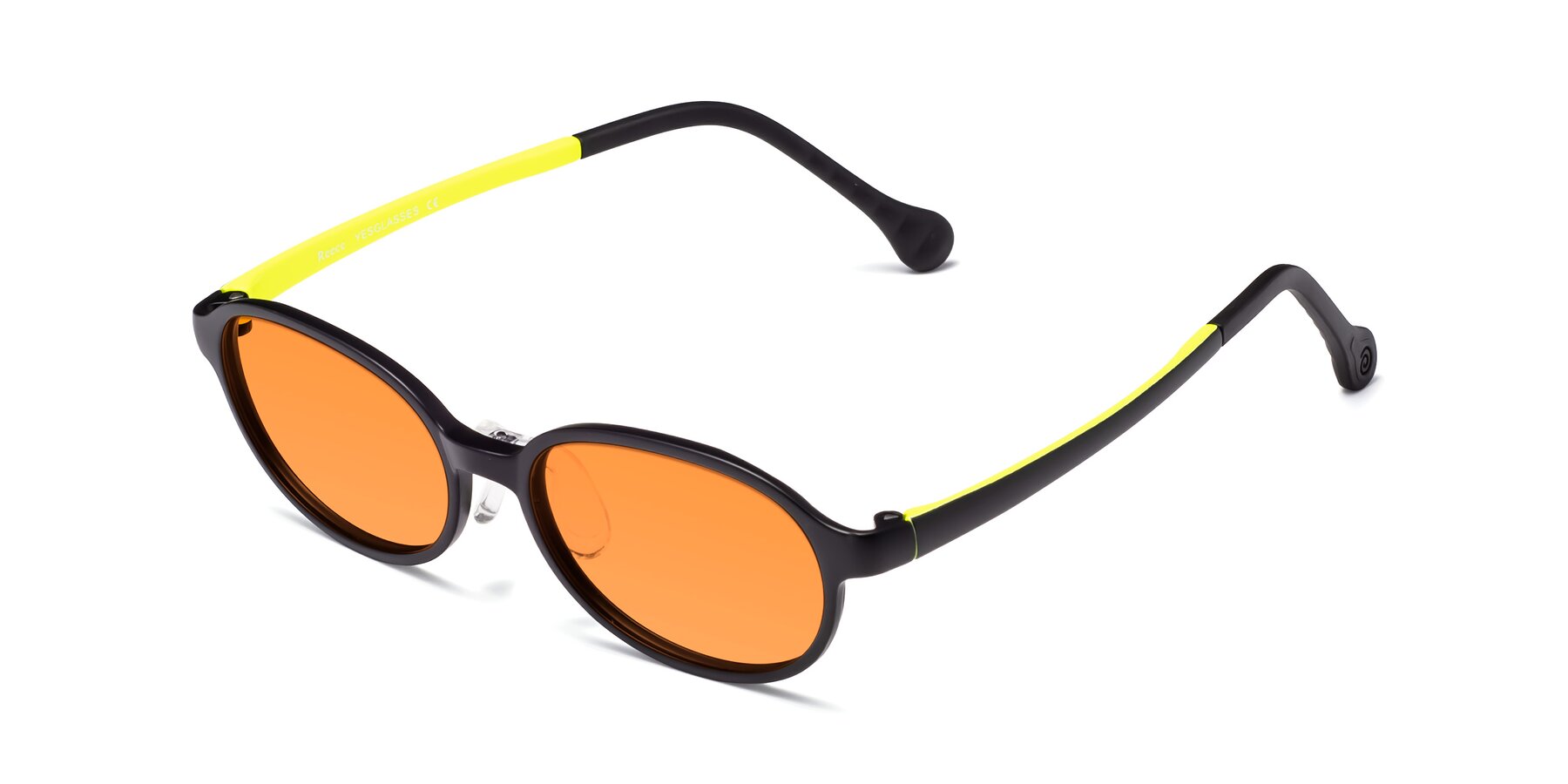 Angle of Reece in Black-New Leaf with Orange Tinted Lenses