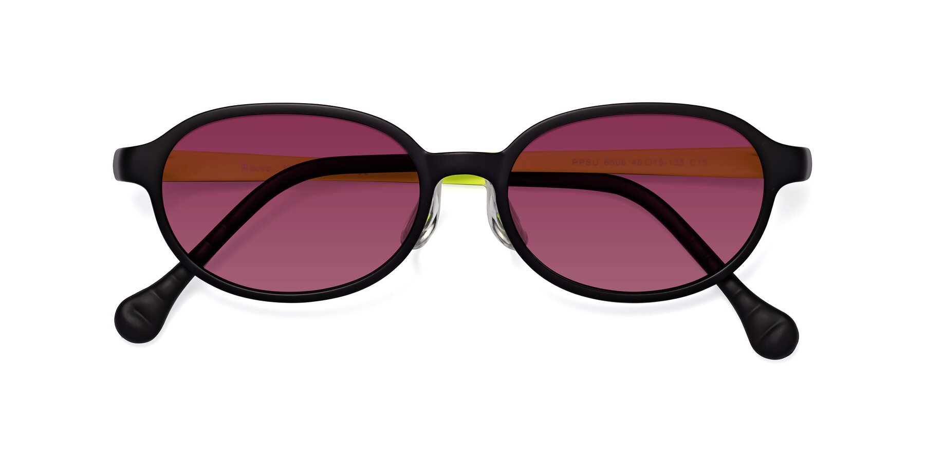 Folded Front of Reece in Black-New Leaf with Wine Tinted Lenses