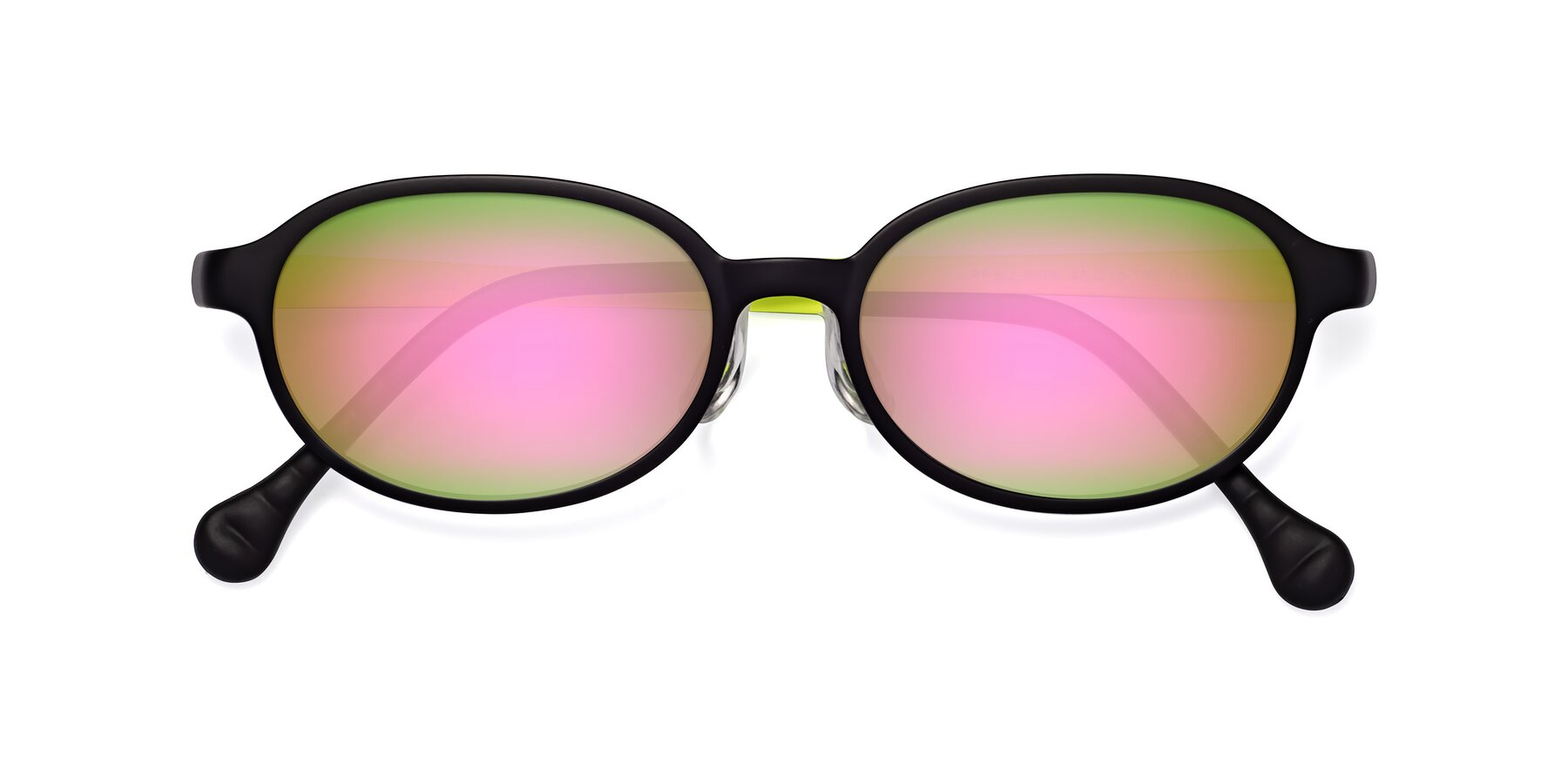 Folded Front of Reece in Black-New Leaf with Pink Mirrored Lenses