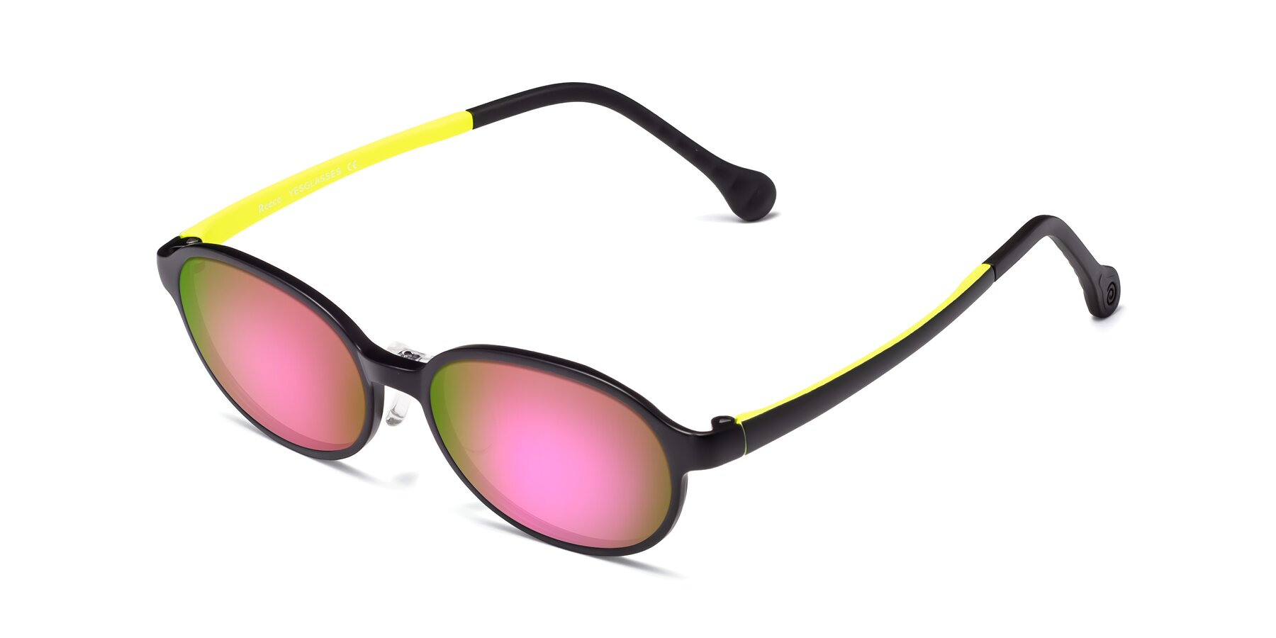 Angle of Reece in Black-New Leaf with Pink Mirrored Lenses