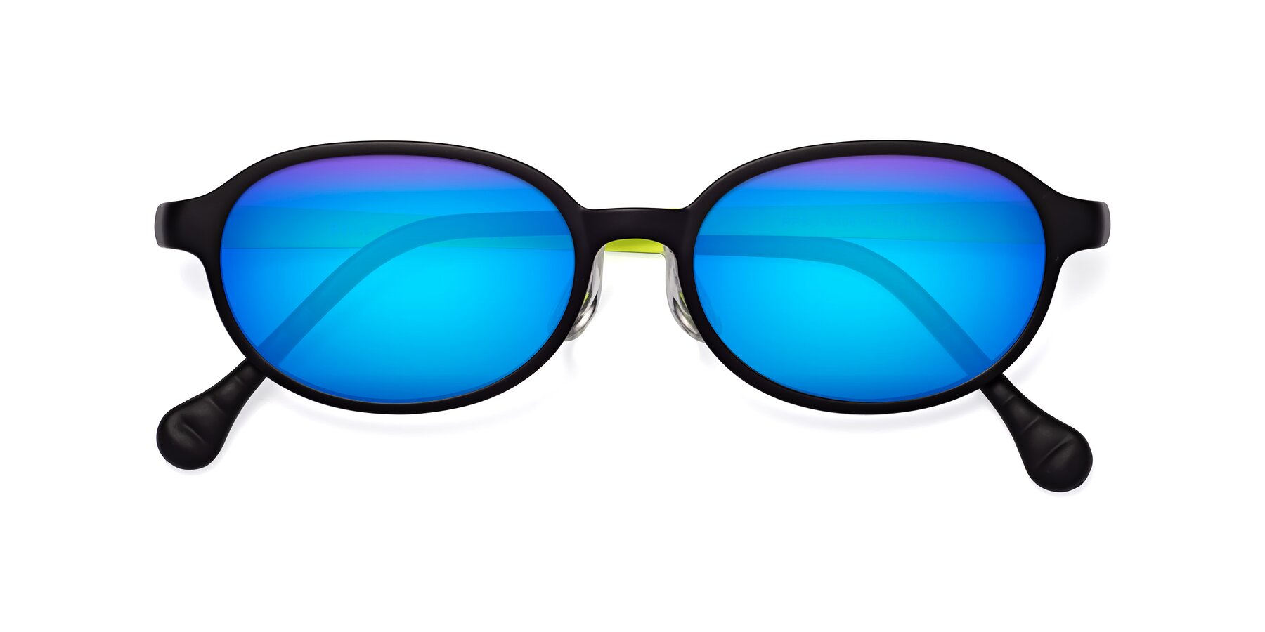 Folded Front of Reece in Black-New Leaf with Blue Mirrored Lenses