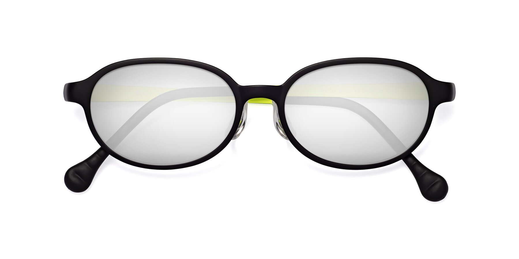 Folded Front of Reece in Black-New Leaf with Silver Mirrored Lenses