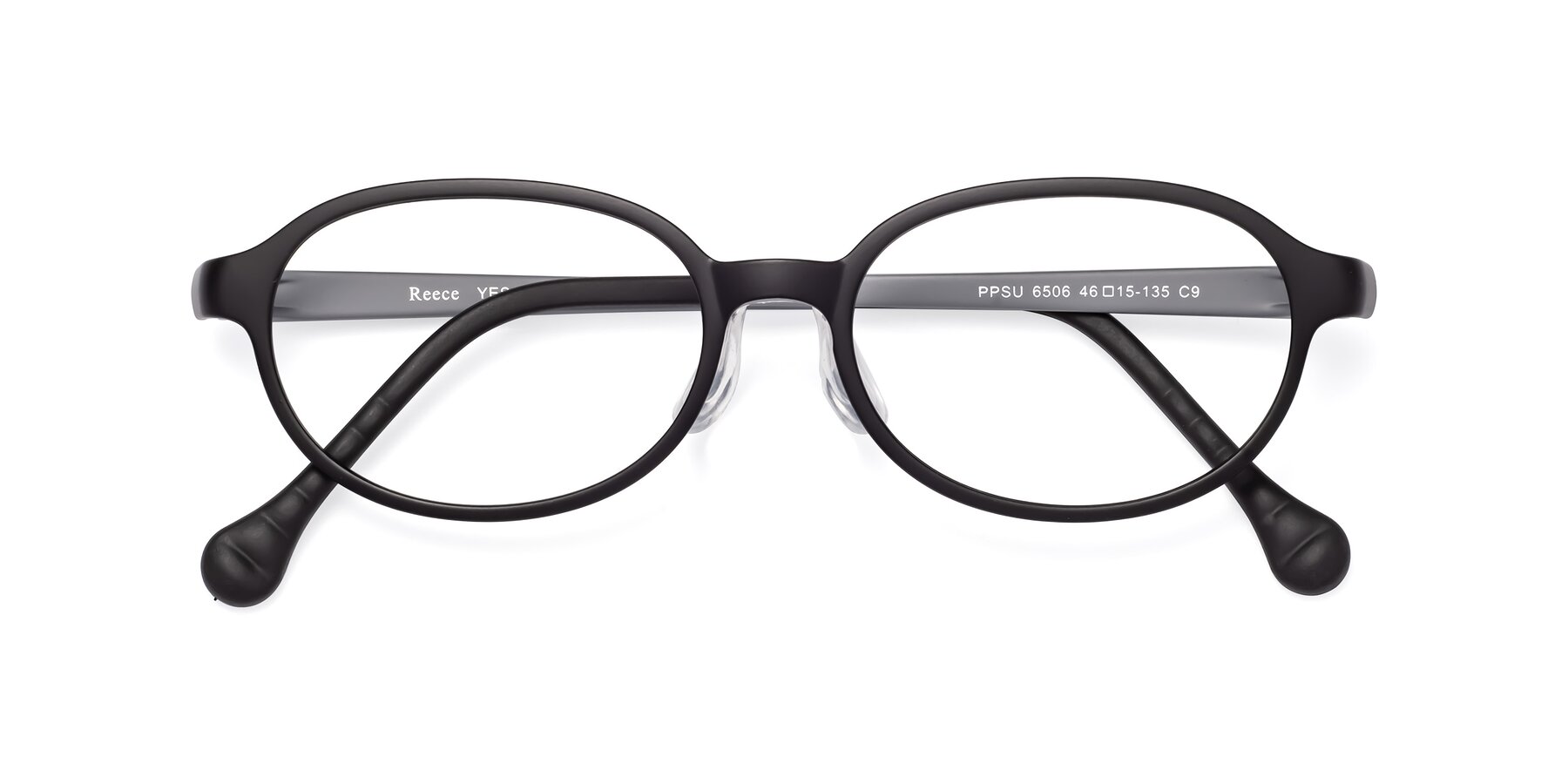 Folded Front of Reece in Black-Gray with Clear Eyeglass Lenses