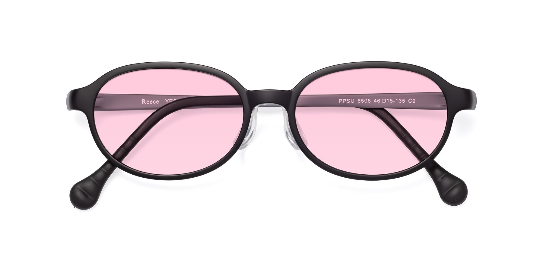 Folded Front of Reece in Black-Gray with Light Pink Tinted Lenses