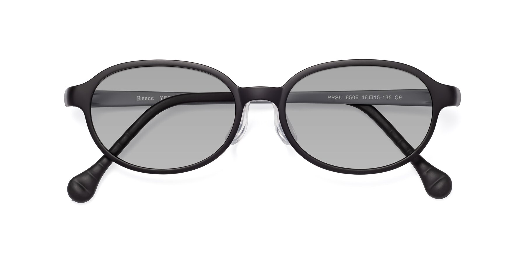 Folded Front of Reece in Black-Gray with Light Gray Tinted Lenses