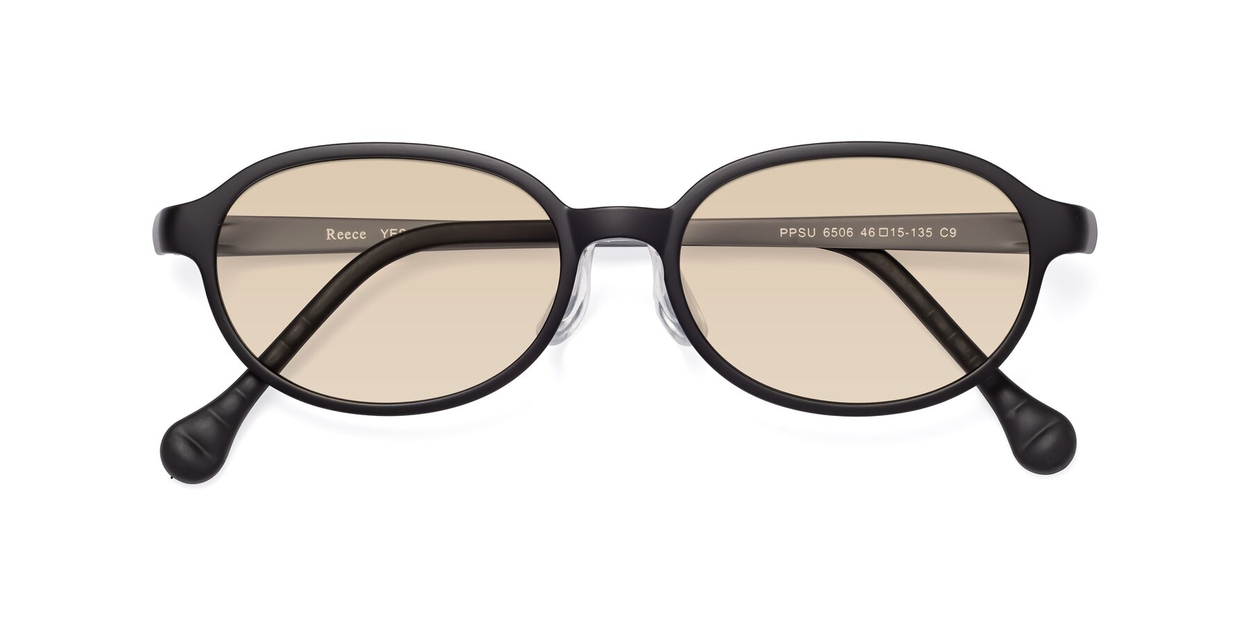 Folded Front of Reece in Black-Gray with Light Brown Tinted Lenses