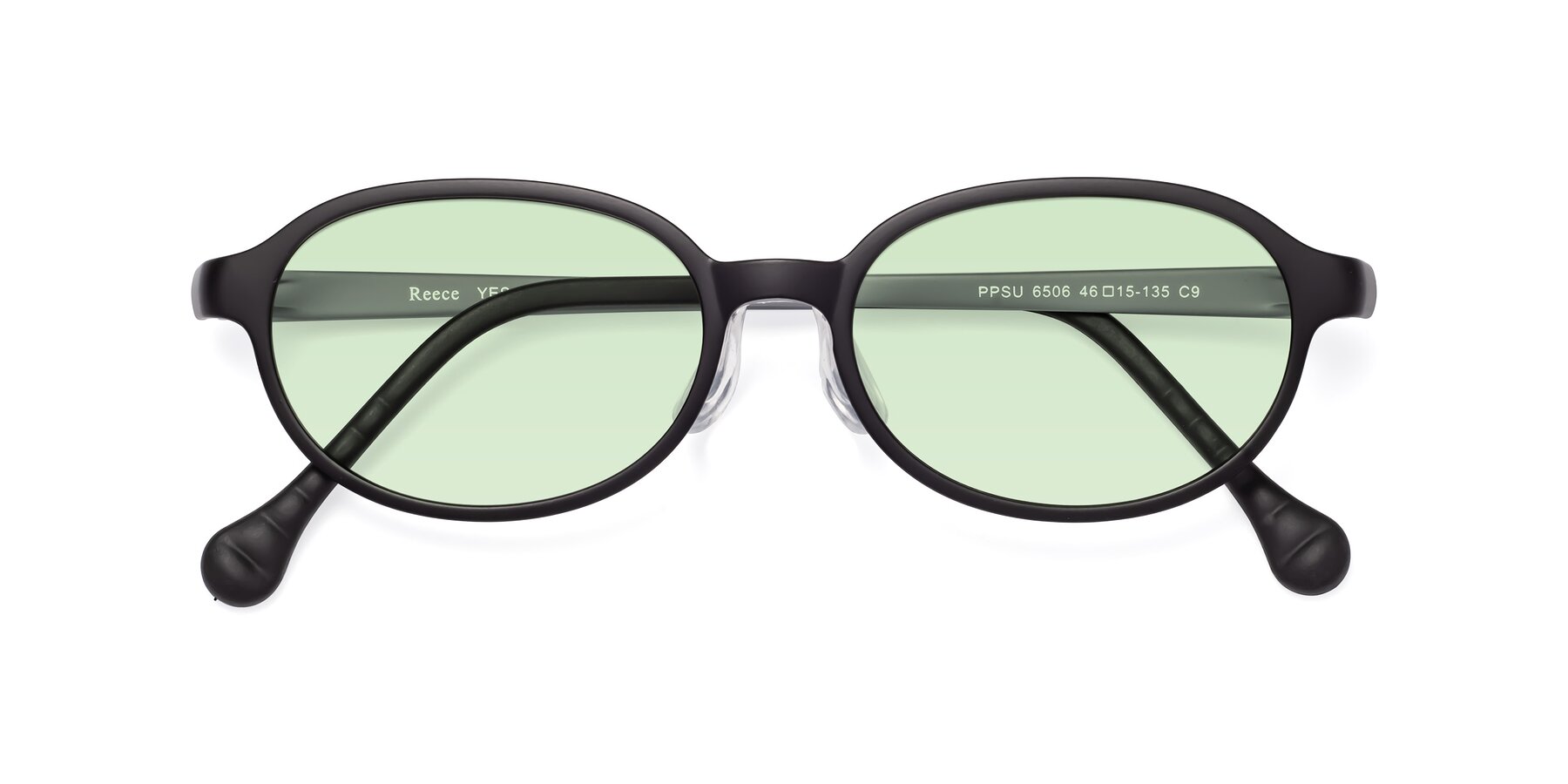 Folded Front of Reece in Black-Gray with Light Green Tinted Lenses