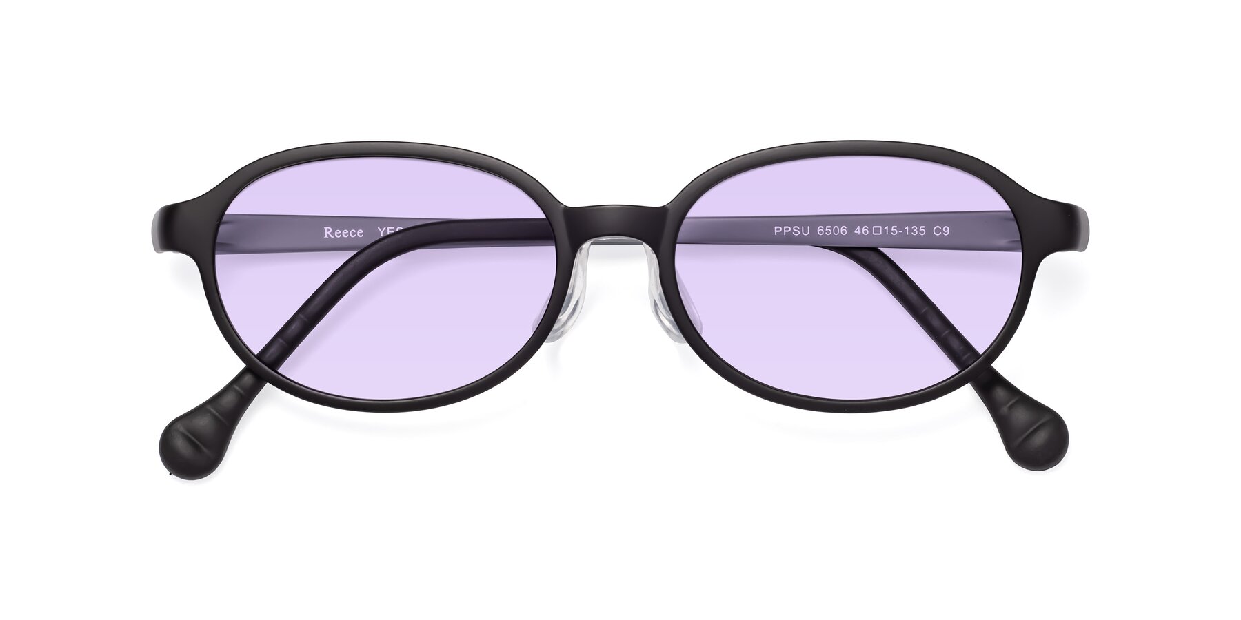Folded Front of Reece in Black-Gray with Light Purple Tinted Lenses