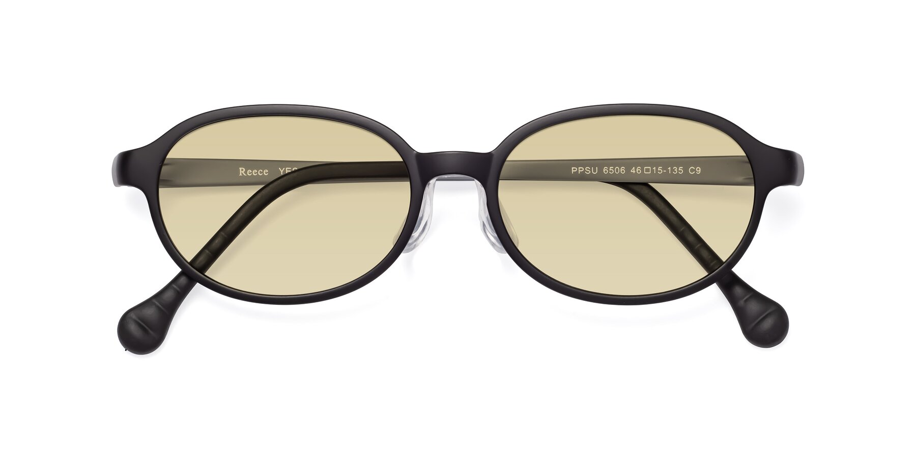 Folded Front of Reece in Black-Gray with Light Champagne Tinted Lenses