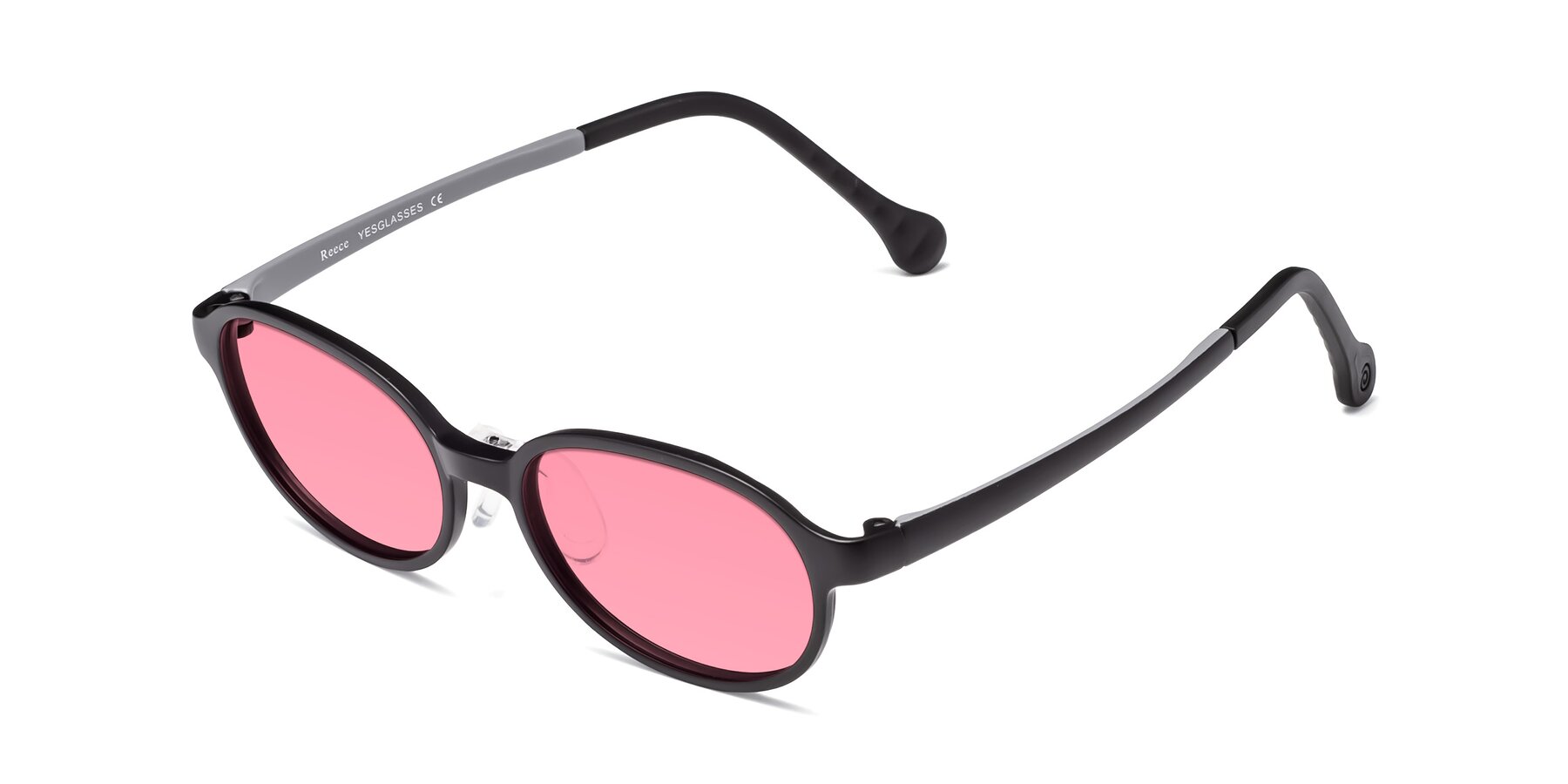 Angle of Reece in Black-Gray with Pink Tinted Lenses