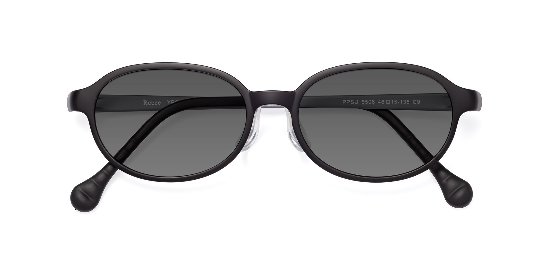 Folded Front of Reece in Black-Gray with Medium Gray Tinted Lenses