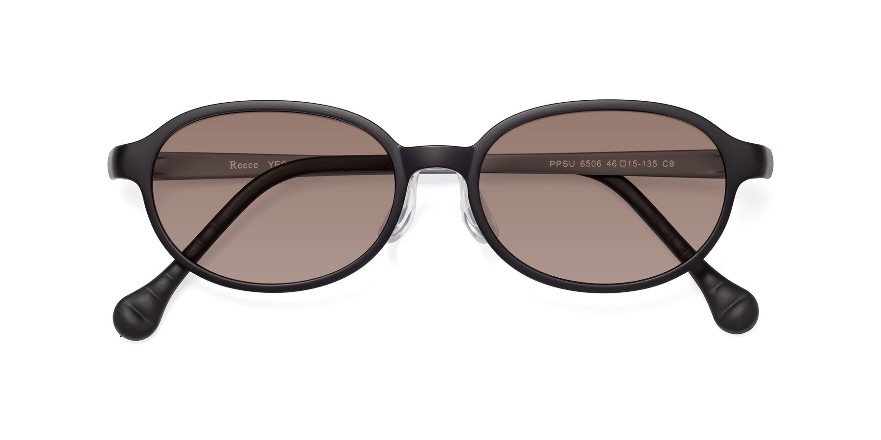 Folded Front of Reece in Black-Gray with Medium Brown Tinted Lenses