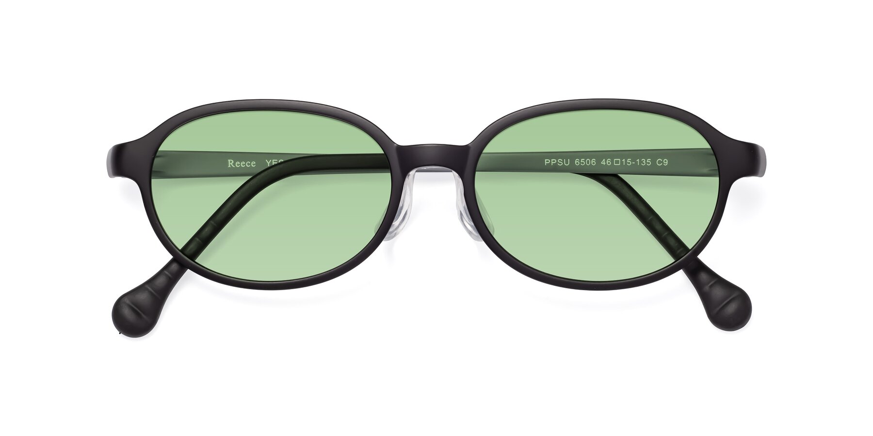Folded Front of Reece in Black-Gray with Medium Green Tinted Lenses