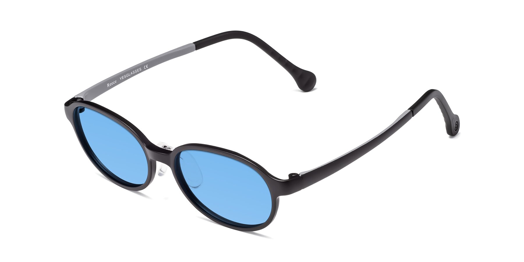 Angle of Reece in Black-Gray with Medium Blue Tinted Lenses