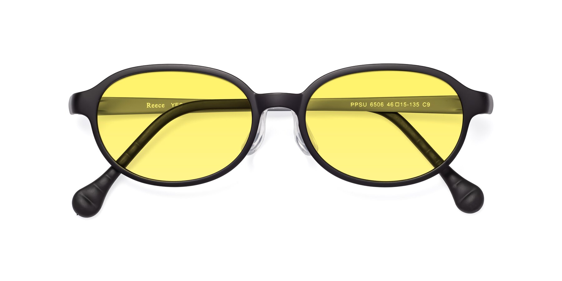 Folded Front of Reece in Black-Gray with Medium Yellow Tinted Lenses
