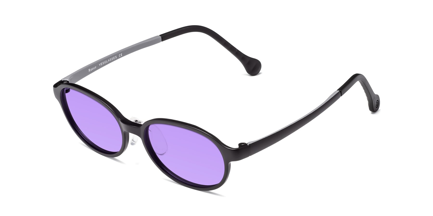 Angle of Reece in Black-Gray with Medium Purple Tinted Lenses