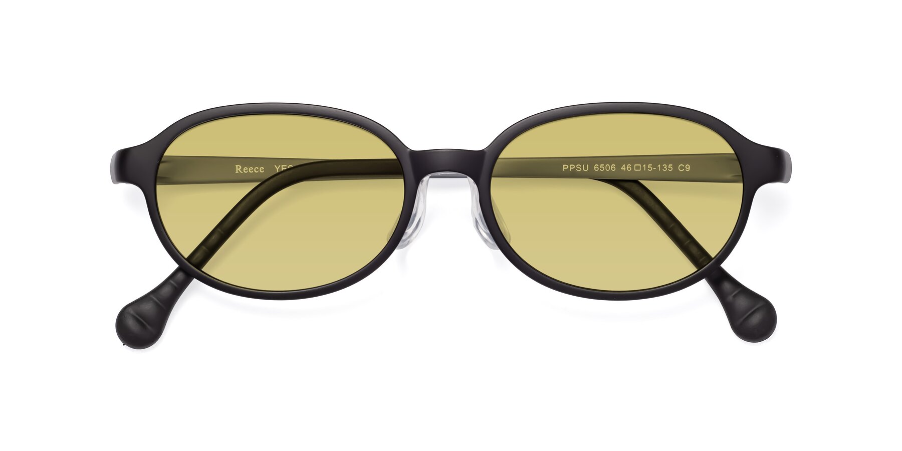 Folded Front of Reece in Black-Gray with Medium Champagne Tinted Lenses